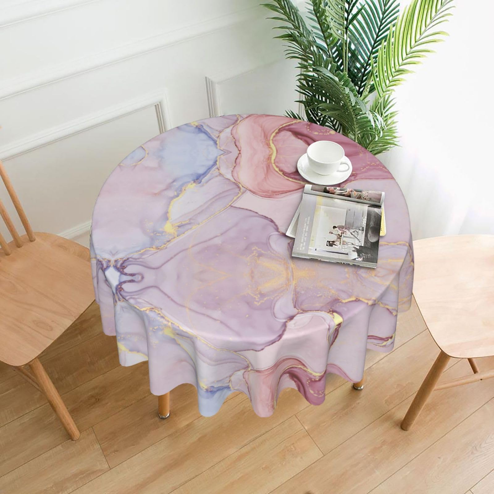 VCzsdff purple and gold marble Print Stain Resistant Round Tablecloth 60in Family Friendly Polyester Cloth for Kids Meals