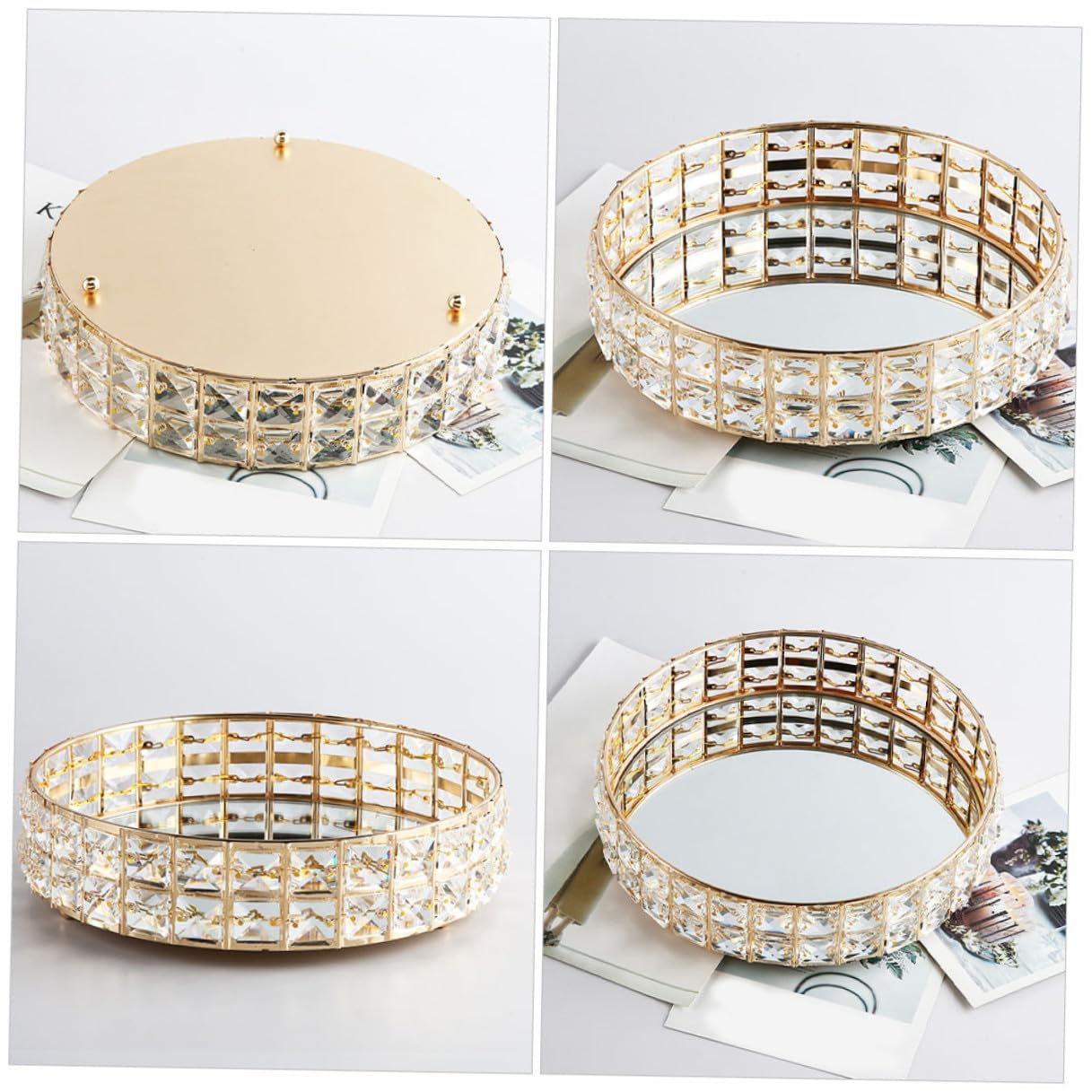 Sewroro Bandeja Decorativa Redonda Dorada para Decoración del Hogar, Espejo y Hierro, Almacenamiento para Joyas y Maquillaje, Diseño Moderno y Delicado