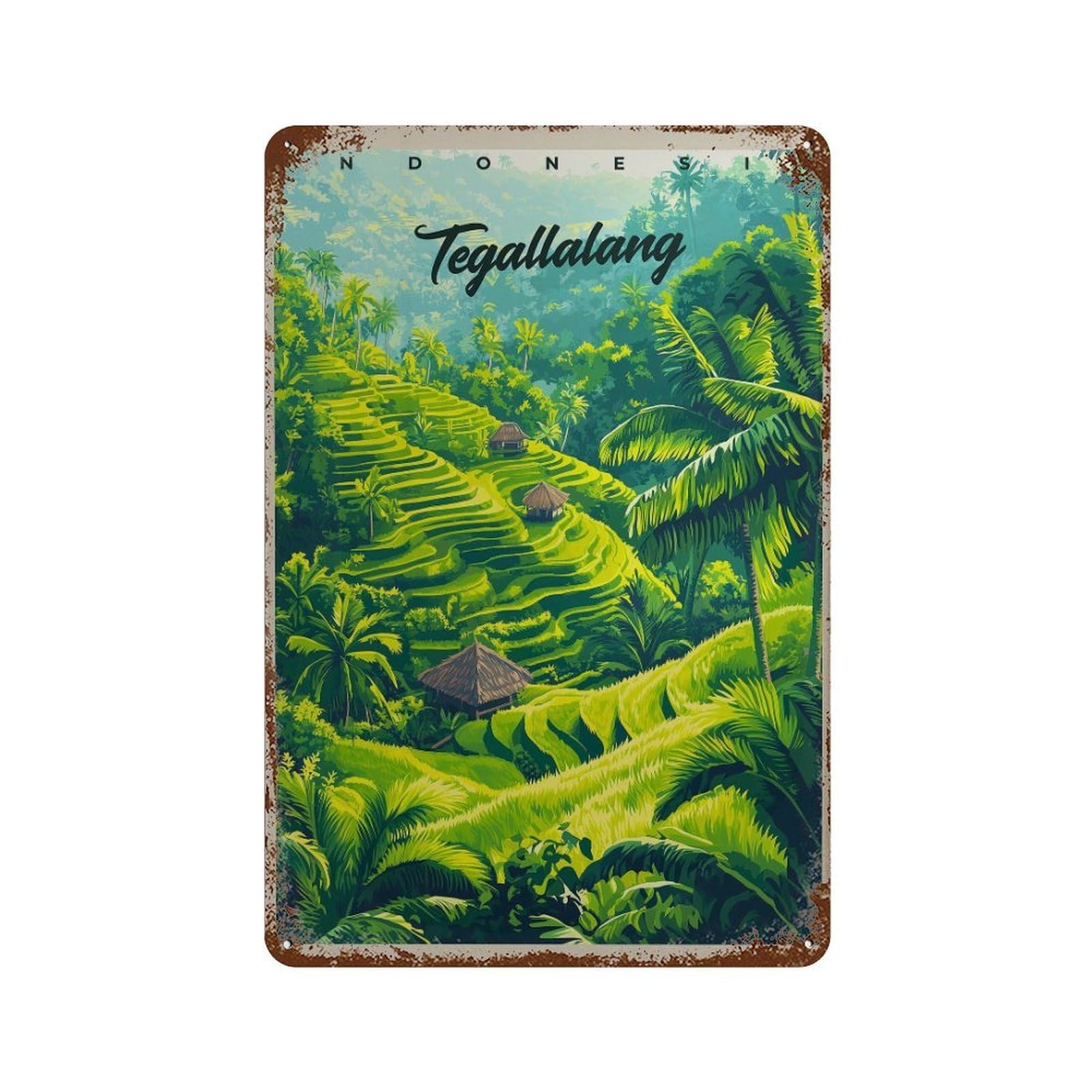 xiaoxiaoshen Bali Travel Tegallalang Rice Terraces Indonesia Wall Decor Art Metal Tin Poster Modern Home Decor Art Home Bar Shop Decorations Vintage Sign 30x20cm