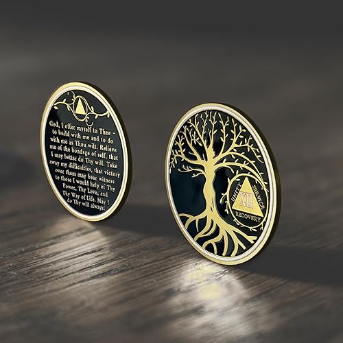 Miniatura 4 de CHURYUML Moneda de sobriedad del árbol de la vida de 12 años de sobriedad, fichas AA y medallones, regalos de sobriedad para hombres y mujeres,