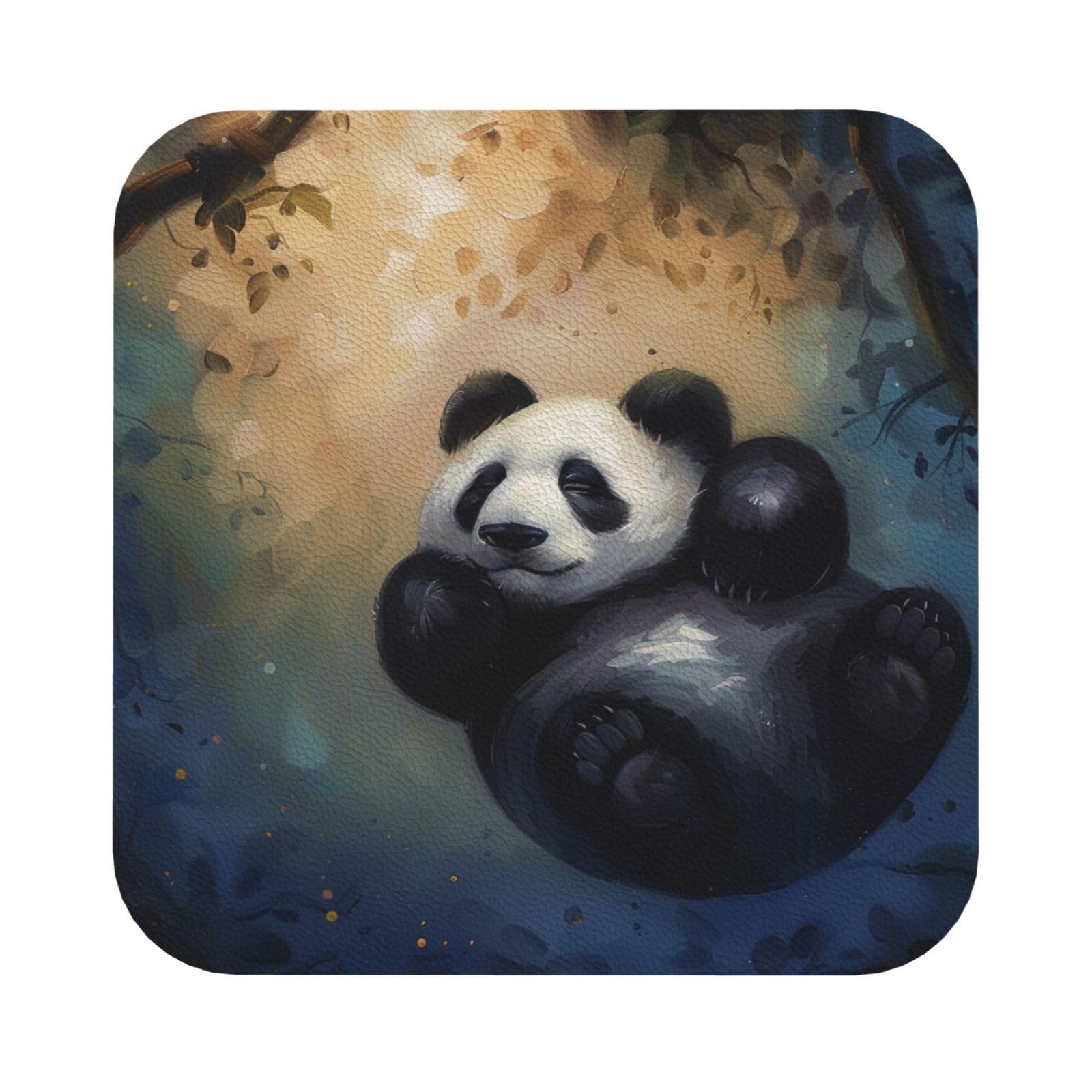 Panda Print Leather Coaster Set of 6, Square Coasters Table Decorative Coffee Cup Beverage Coasters Wine Beer Bar Coasters for Hot Drinks Table Protection