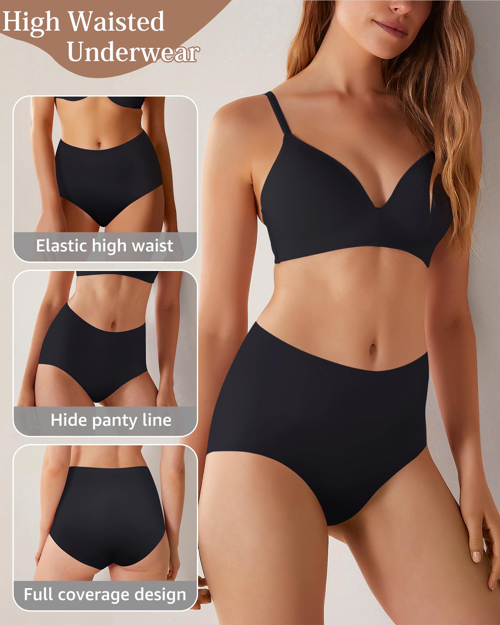 Levao Bezszwowe majtki damskie, wysoka talia niewidoczne majtki miękka elastyczność wygodna bielizna oddycha zestaw 5 sztuk (S-XXL)