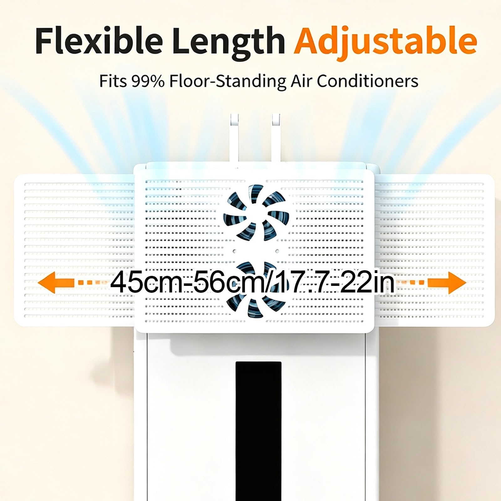 Deflettore Climatizzatore Pavimento, PP 45-56cm, Regolazione Aria 270° | Paravento Condizionatore Estensibile, Pannello Forato con Fissaggio Adesivo, per Unità Verticali Domestiche