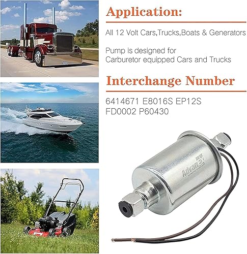 Vista 2 de Bomba de combustible eléctrica universal 12V 2.5-4.5PSI en línea externa 5/16 pulgadas compatible con carburador marino diesel a gas marino E8016S