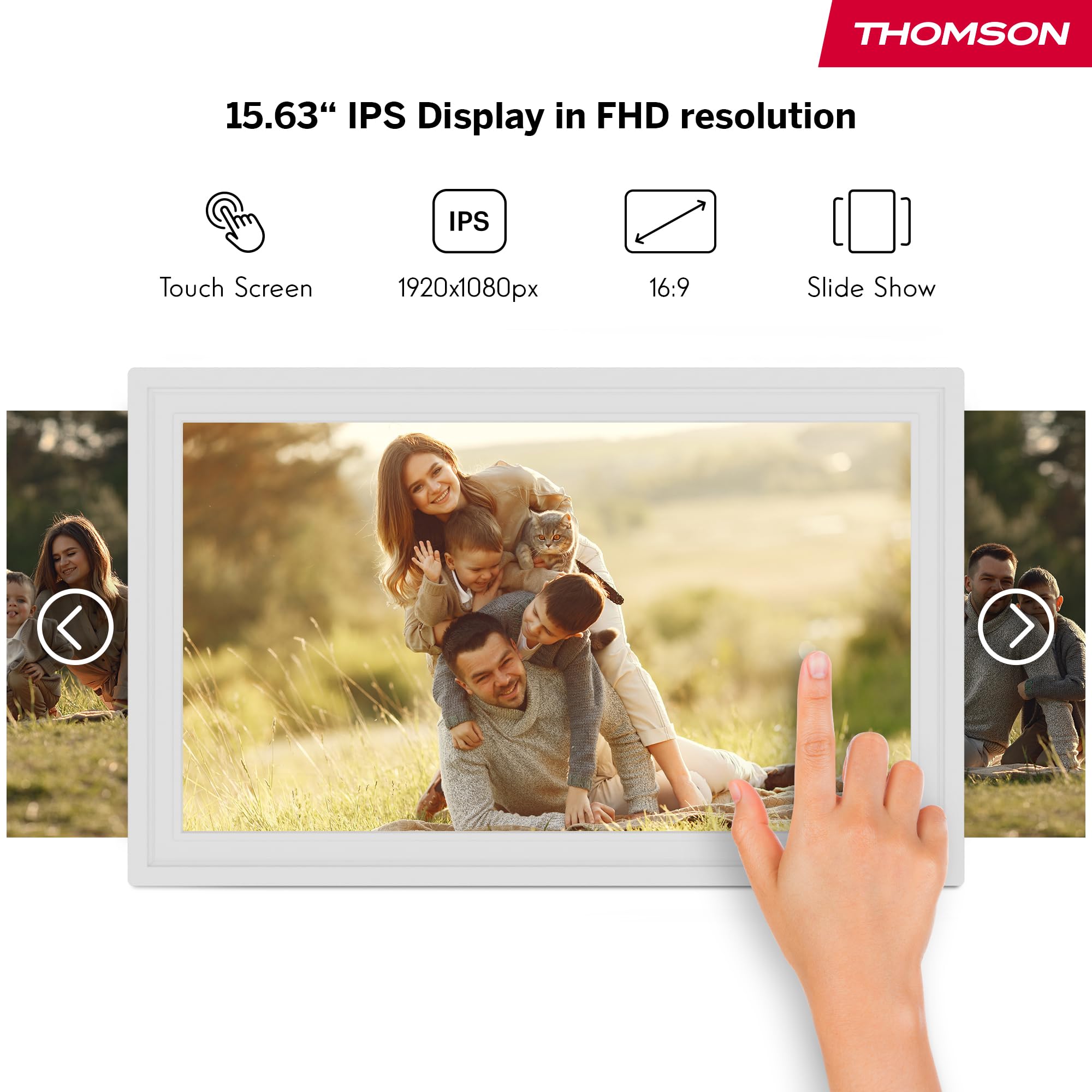 Cadre Photo Numérique Thomson 15 Pouces Tactile FHD - 32 Go WiFi Rotation Automatique - Partage Famille