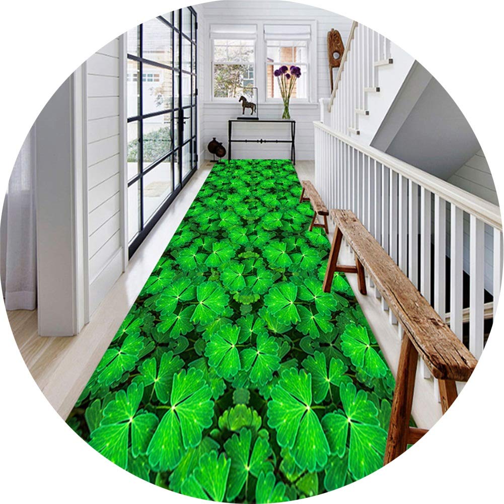 Tapis de passage 3D vert motif trèfle de 5 mm d'épaisseur pour couloir et salle