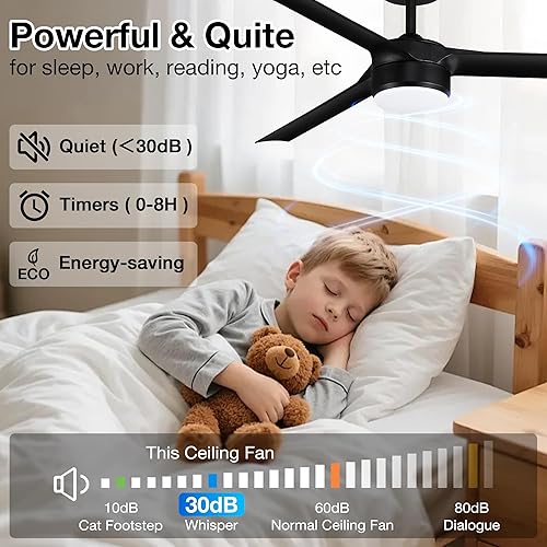 Miniatura 7 de cumilo Ventiladores de techo inteligentes de 52 pulgadas con luz y control remoto, luces LED regulables, motor de CC silencioso, control a través de