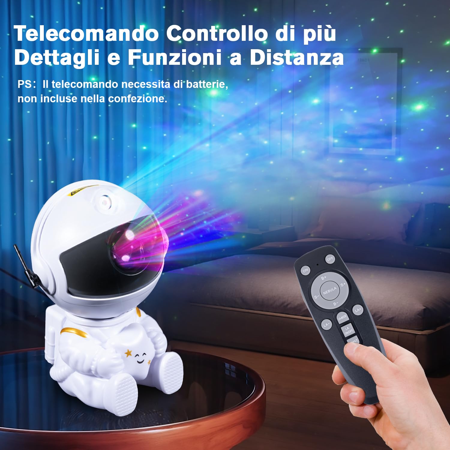 Carehabi Astronauta Proiettore Stelle Soffitto Telecomando, Galaxy Projector a Luminosità Regolabile con 26 Modalità di Notte Stellata, Proiettore Galassia Come Regalo per Bambini, Adulti