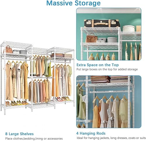 Miniatura 4 de VIPEK V5i - Perchero de ropa resistente armario portátil armario de dormitorio armario independiente con 8 estantes ajustables y 4 varillas para
