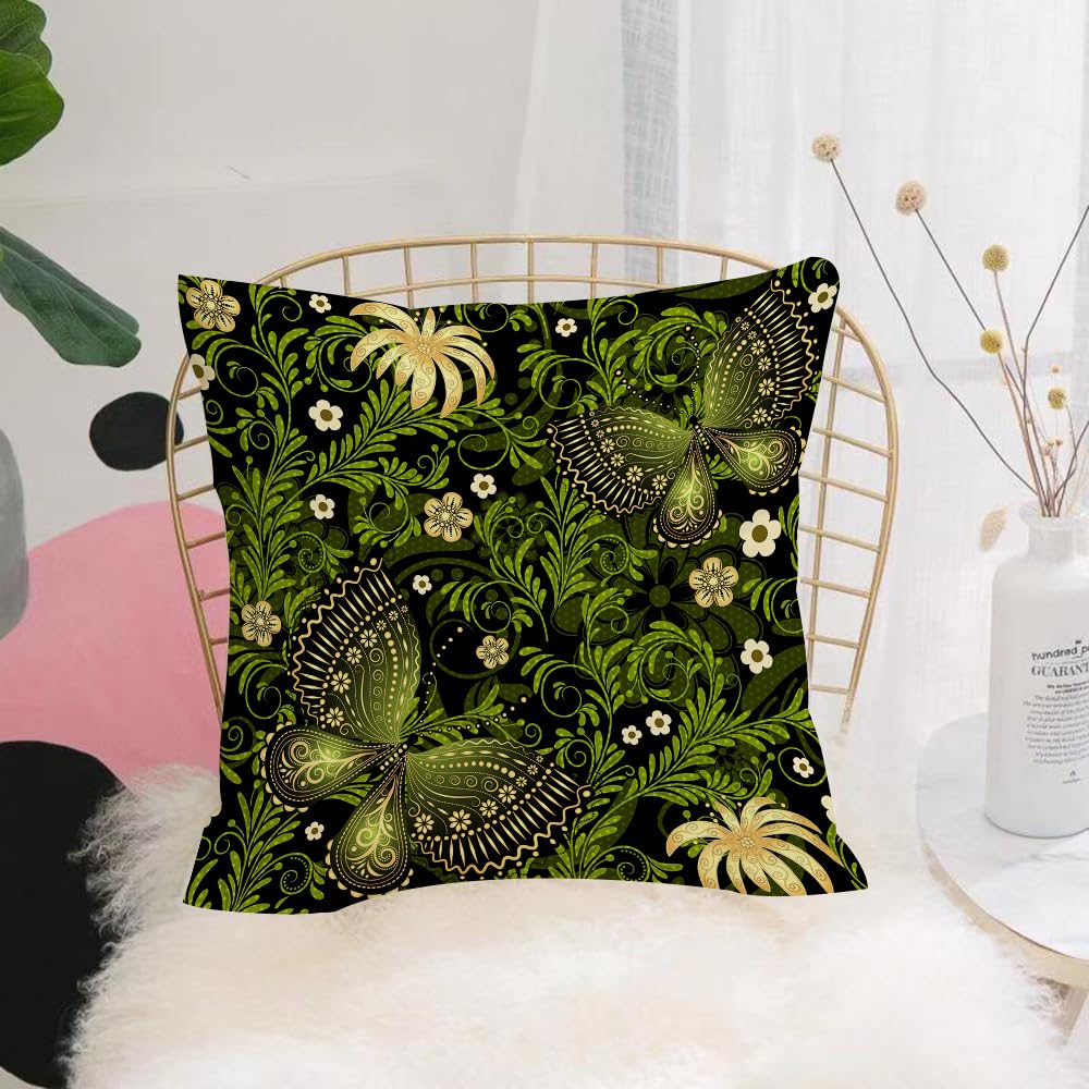 HYMSXW Cushion Cover,Throw Pillow Case Home Decorative for Living Room Bedroom Sofa Chair 20X20 Inch,gorgeous flowers and butterflies, green plants, flowers and butterflies, butter,Pillowcase 50X50cm