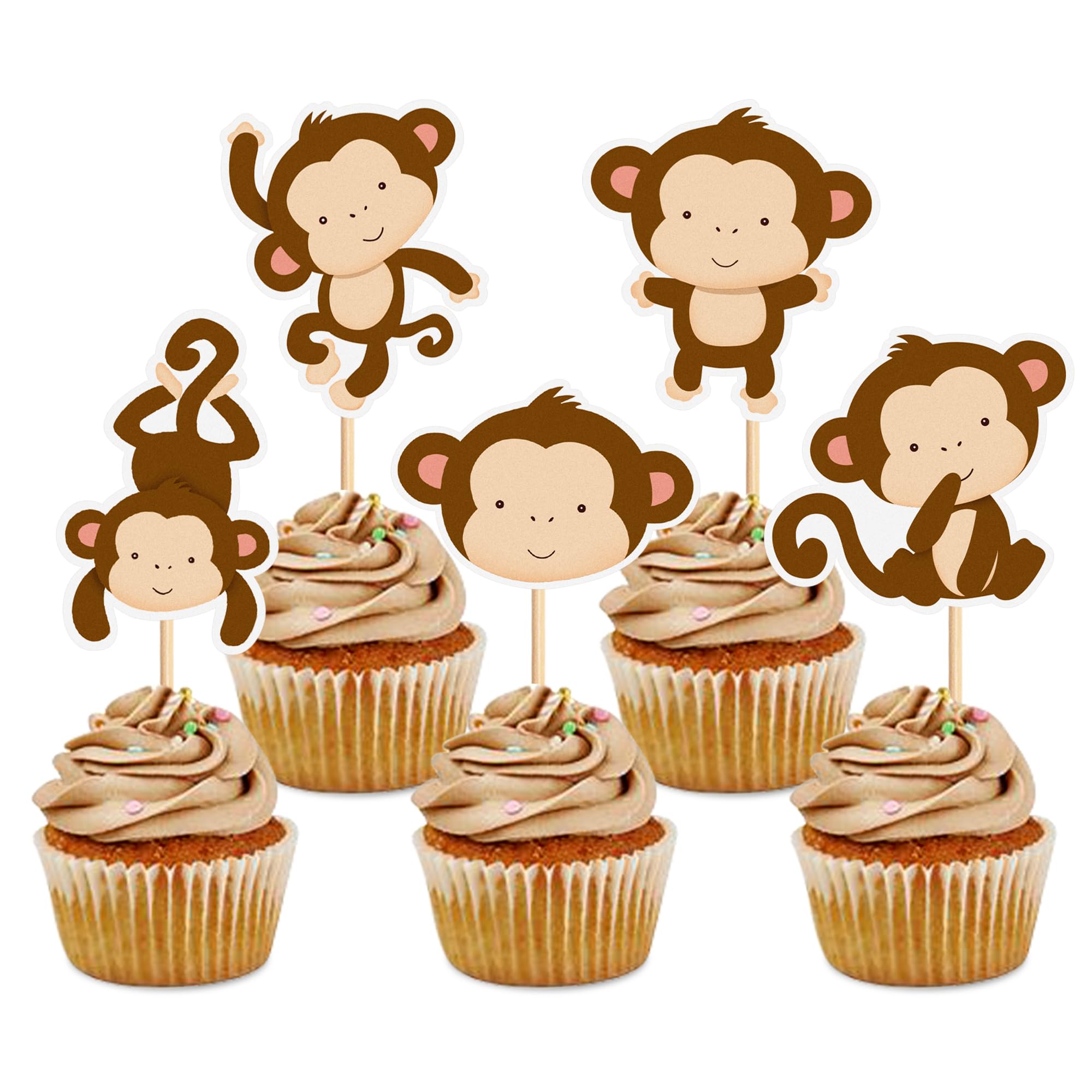 Blumomon 25 Pieces Monkey Cupcake Toppers Cake Decoration for Children's Party in the Wild Jungle Animal Birthday Party Supplies — image 1