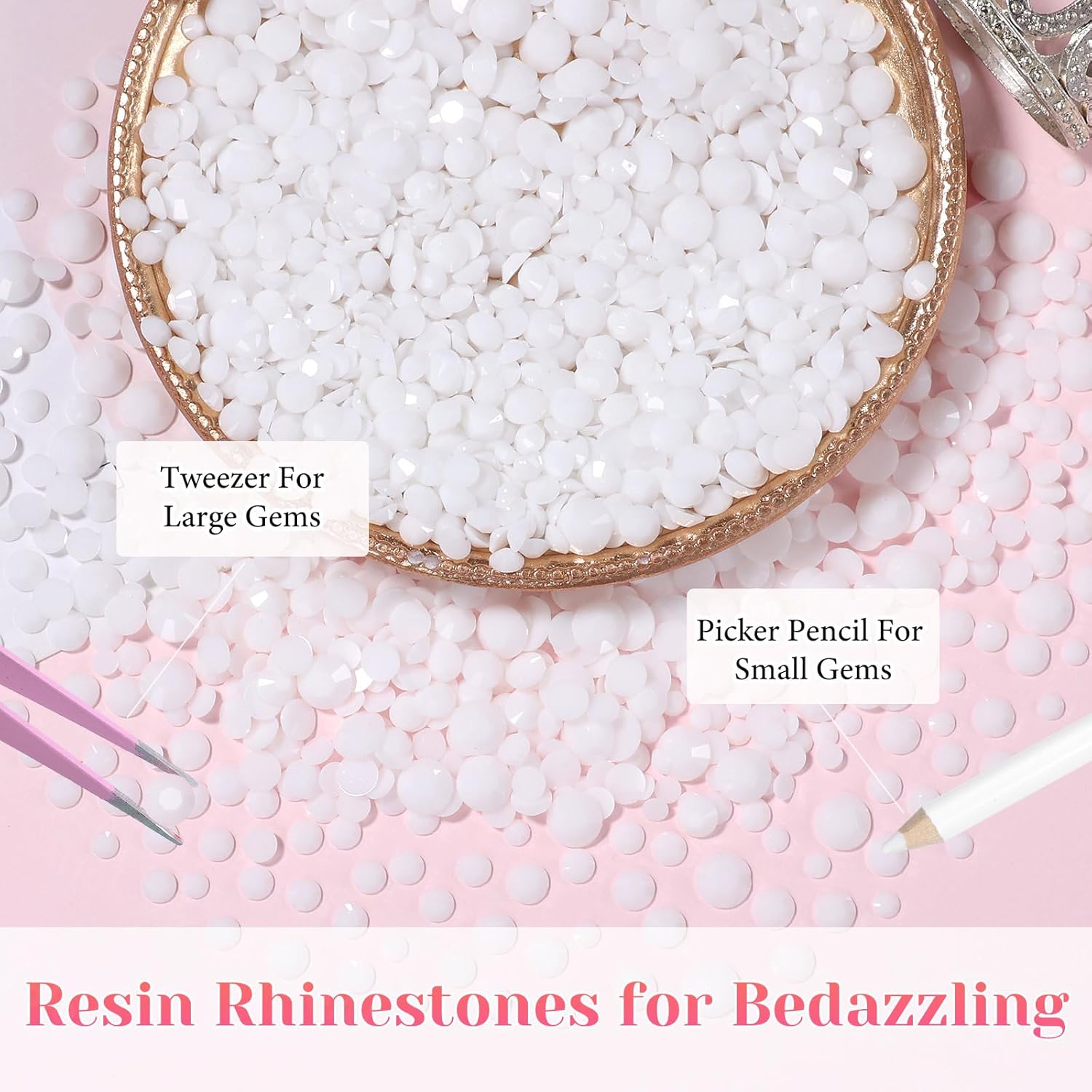12000Pcs White Rhinestones for Bedazzling Kit, 2/3/4/5/6mm Mix Sizes Jelly Bedazzling Resin Gems, White Color Gems Bedazzling, Flatback Resin Rhinestones for Craft DIY Face Makeup Crafts Tumblers - Image 4