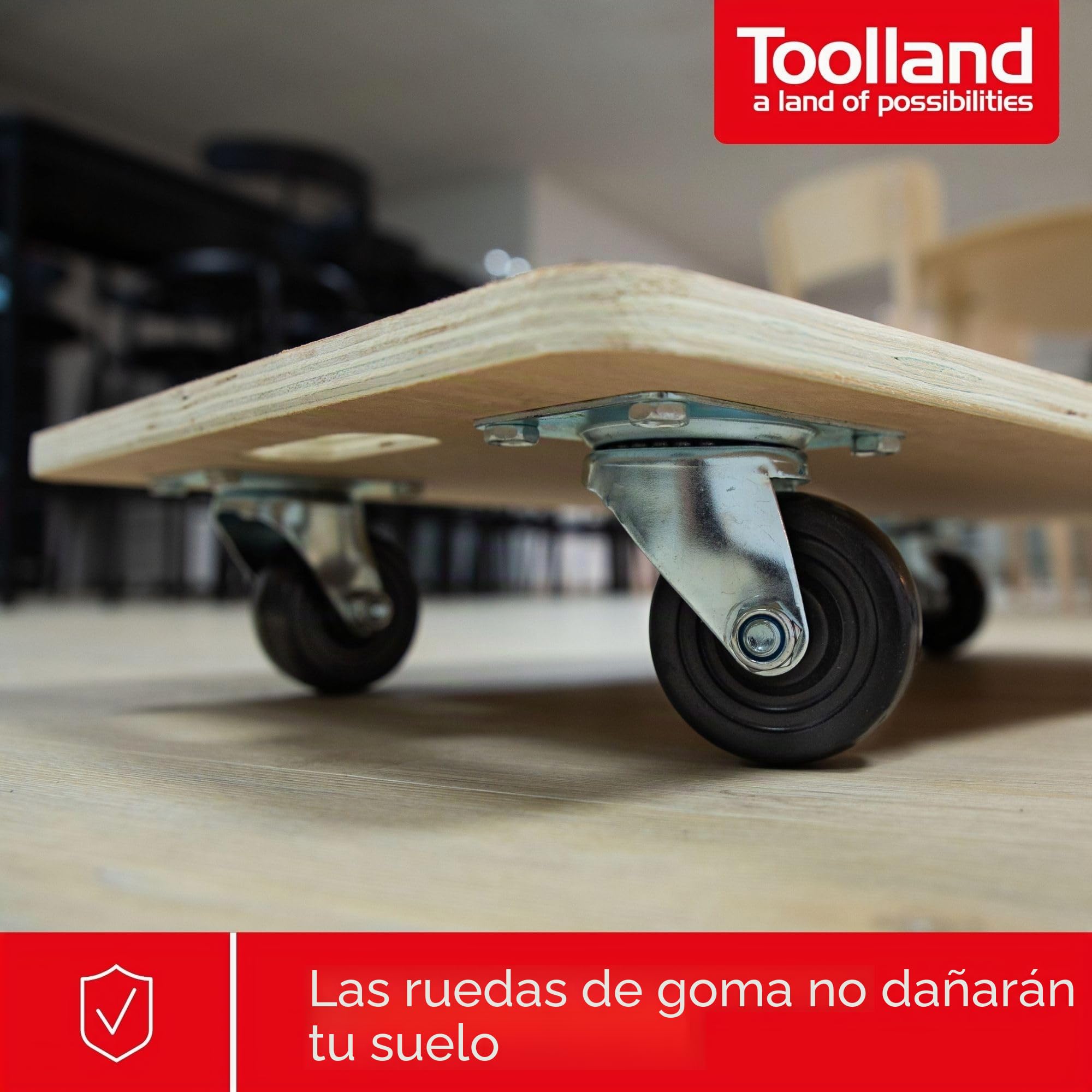 Toolland Plataforma con Ruedas para Muebles, Ayuda de Transporte 400 kg, Base de contrachapado 65 x 40 cm, Revestimiento Antideslizante, asa y 4 Ruedas giratorias de Goma, mudanzas