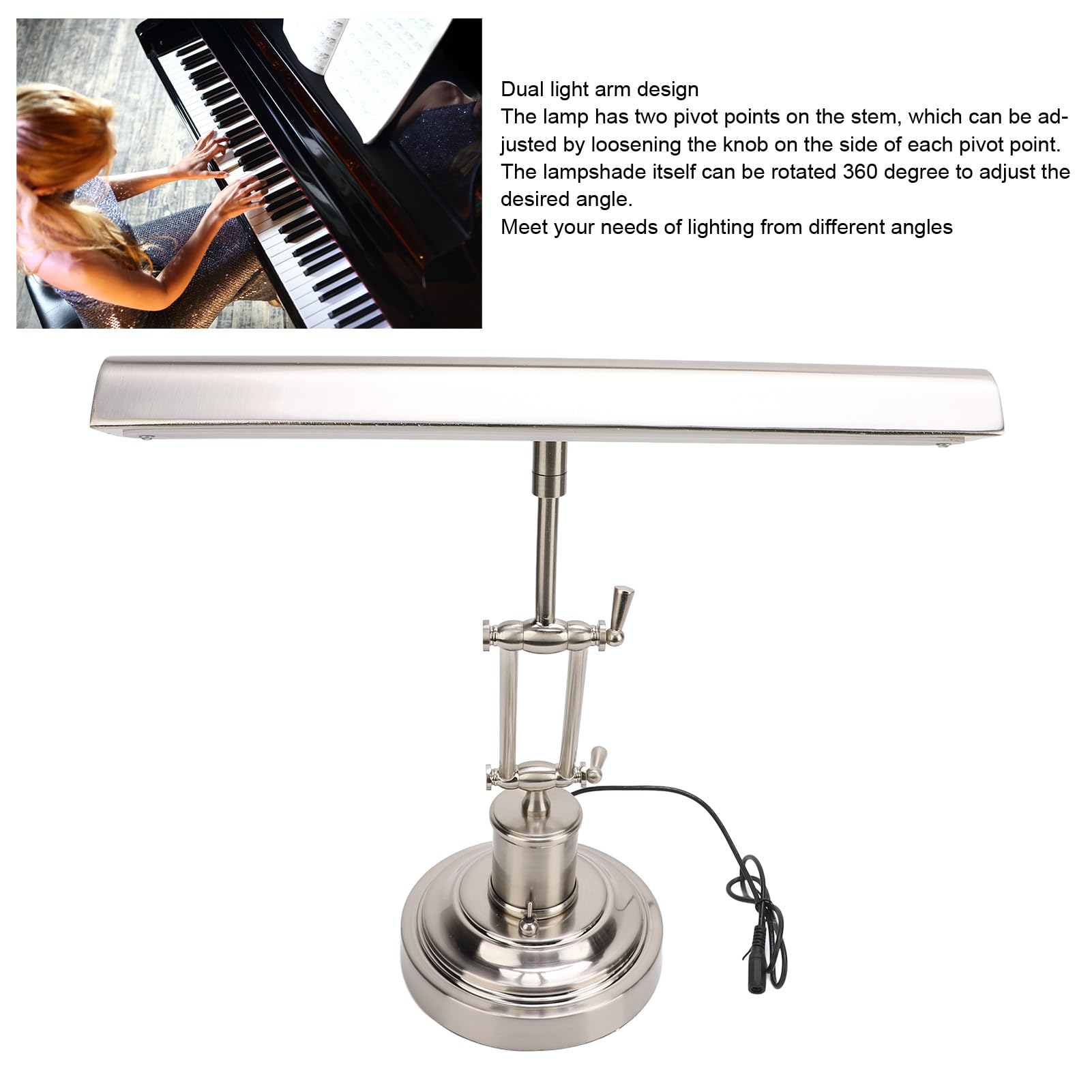 ZJchao Piano Light Lamp, Retro Piano Lamp Multifunctional Touch Dimming Eye Guard LED Desk Lamp for Reading Piano Brushed Felt (US Plug)