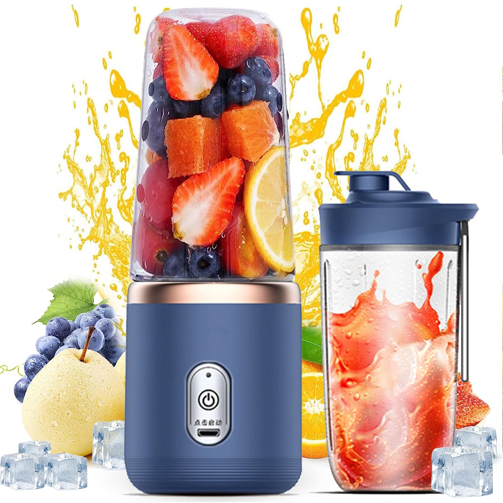 Portable Blender, Personal Blender USB Rchargeable, Mini Blender for Shakes and Smoothies, 400ML Portable Fruit Veggie Juicer Cup With 6 Blades and Travel Lid, Handheld Blender for Travel Gym Kitchen