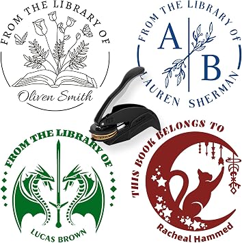 SUPHELPU Book Embosser Personalized, Custom from The Library of Book Stamp, Personal Christmas Embosser Stamp Gifts for Book Lovers
