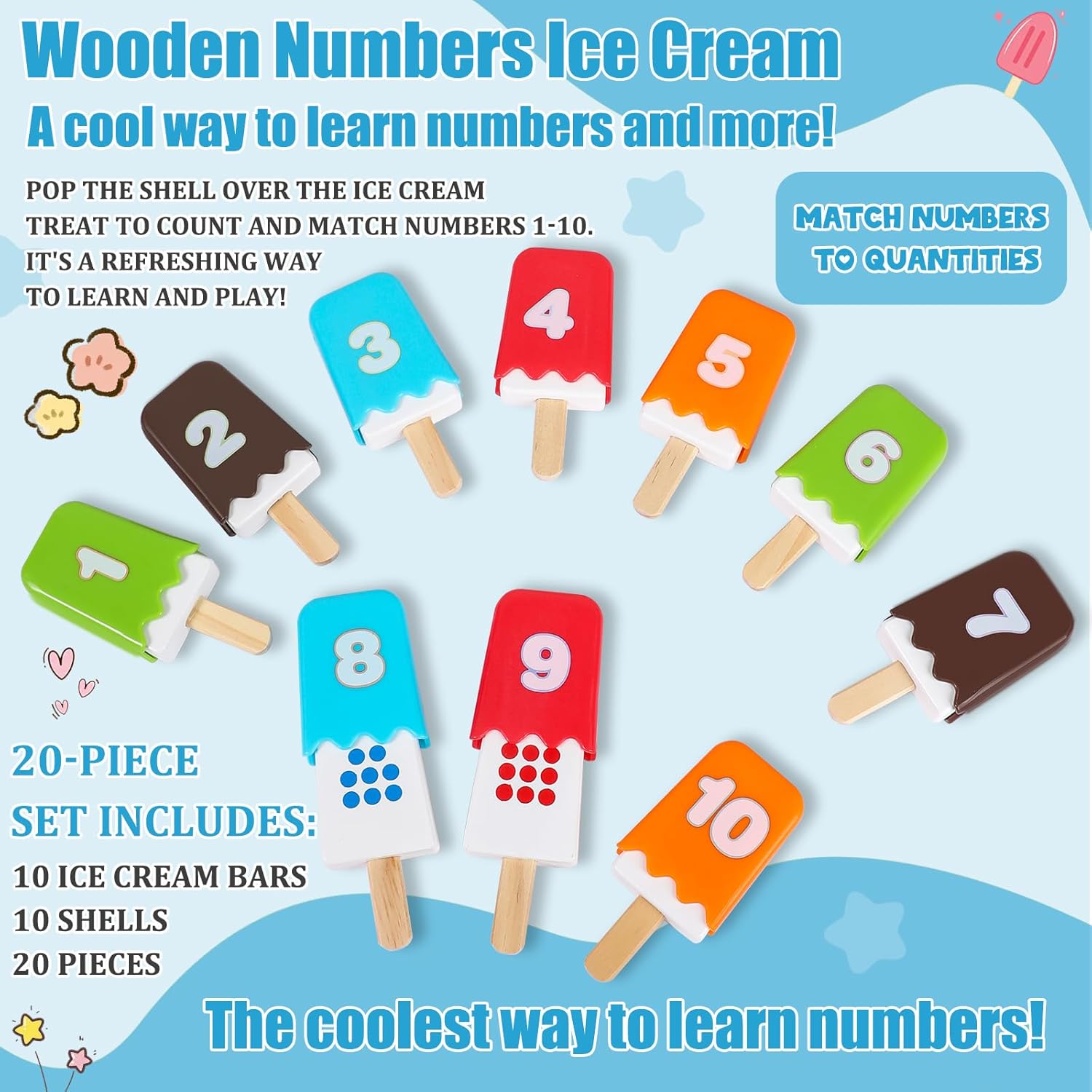 1-10 Number Matching Ice Cream Toy - 20 Pcs, Fun Number Toys for Kids, Toddler Number Learning Toys, Preschool Learning Activities, Montessori Toys Gift for 3+ Year Old Kids