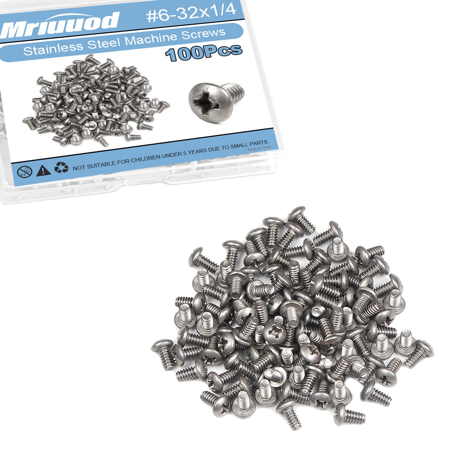 Photo 1 of 100Pcs #6-32x1/4 Machine Small Screws Pan Phillips Cross Pan Head 1/4 in Screw Truss Bolts 304 Stainless Steel Metric Fully Thread Right Hand Fasteners Bolts for Belt Repairs