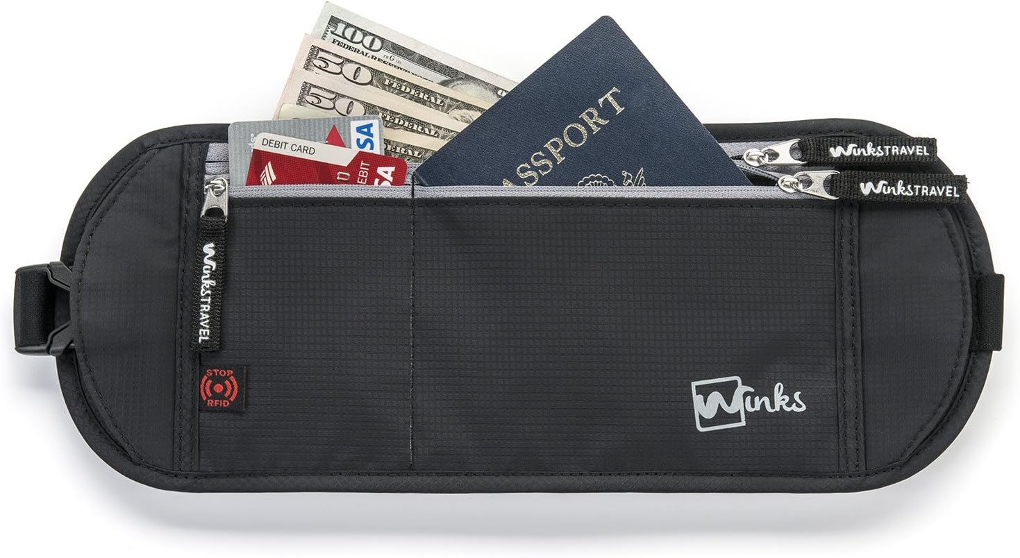 Travel Money Belt Passport Holder w/RFID Blocking - Sleek Hidden Waist Wallet