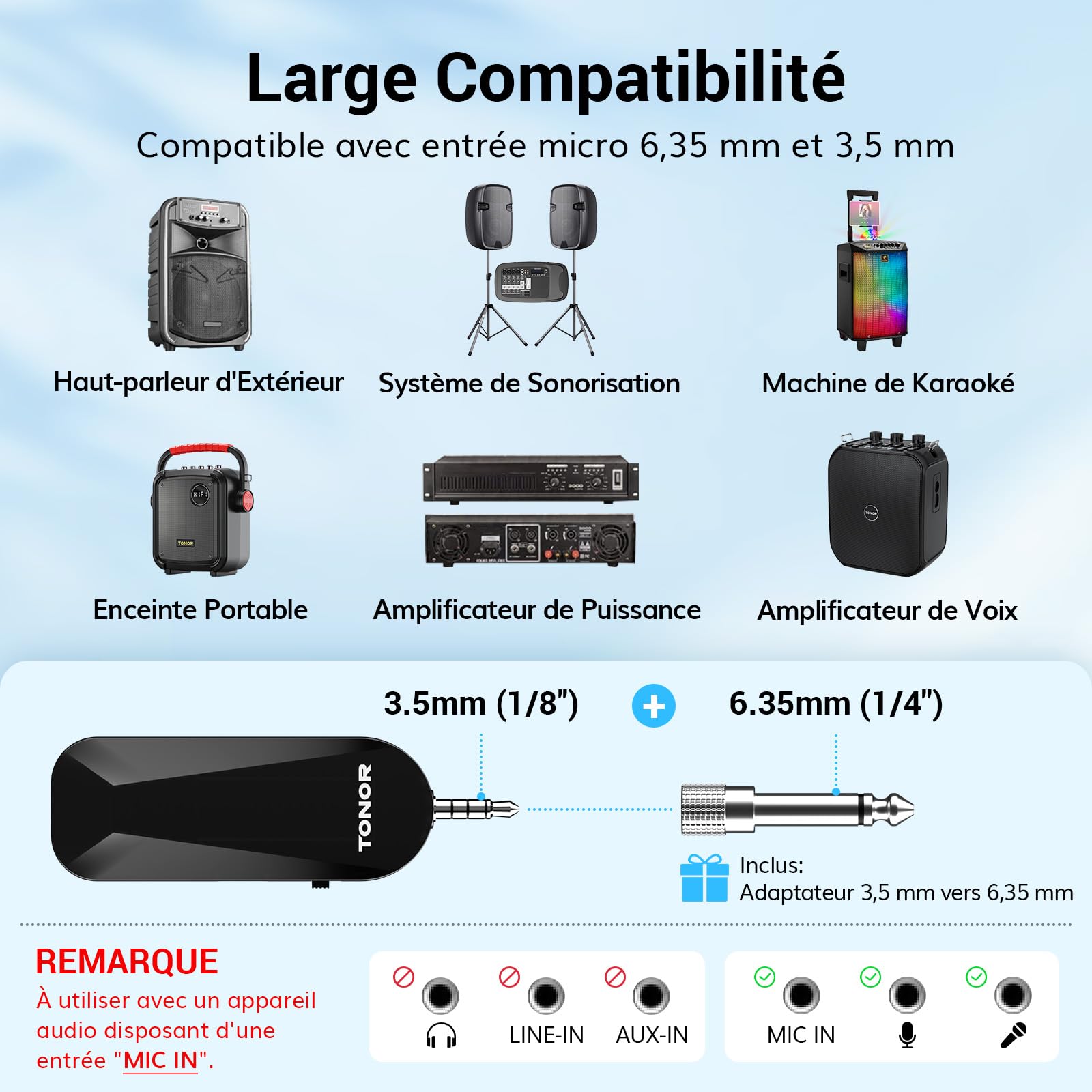 TONOR Micro sans Fil, Microphone sans Fil Casque UHF avec 20 Canaux, Micro Rechargeable avec 2 en 1 et 6.5H Autonomie, pour Amplificateur de Voix,Fitness,Enseignement,Visites Guidées,PA Système, 20 M