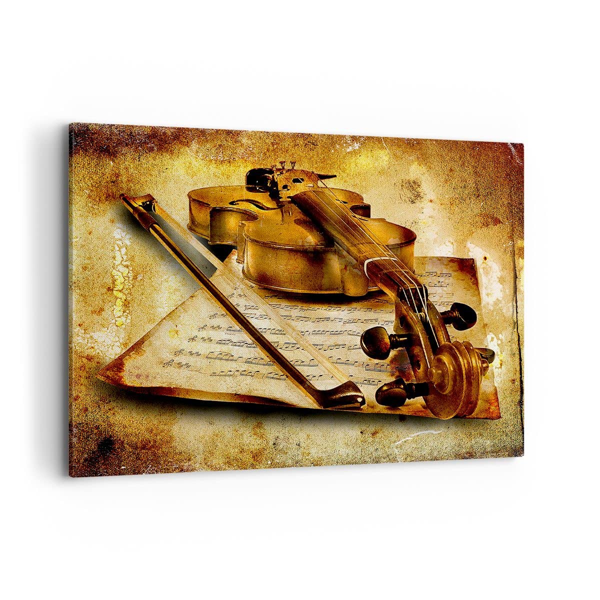 Stampe da Parete Moderne 100x70 cm Quadro su Tela Musica Vintage - 0524 | Violino Strumento Note Quadro Decorativo Grande 1 pezzo Soggiorno Camera da Letto Arte da Parete Decorazione da Parete ARTTOR