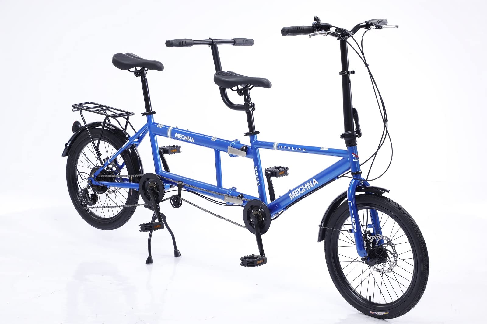 Klassisches Tandem Fahrrad - Faltbare Adult Beach Cruiser Bike mit 7 Geschwindigkeiten, Familie 3-Säseer, Blau