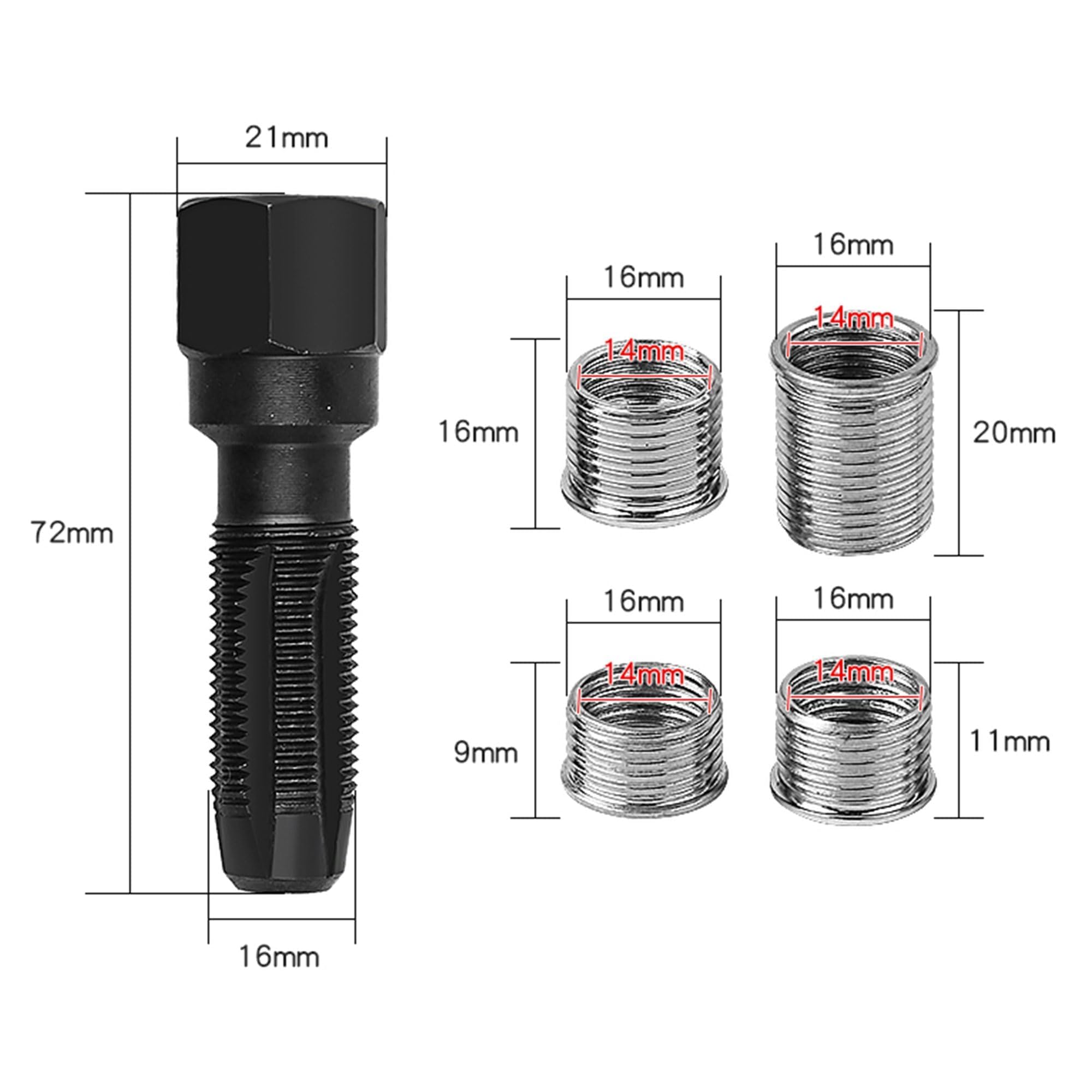 ANBOO Set di 5 Strumenti di Riparazione di Filettature di Candele di Accensione M14 x 1,25, Refilettatura Candela, Kit di Refilettatura di Testa Cilindri con 4 Inserti