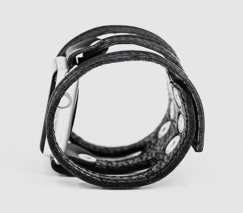 Miniatura 8 de wide stitched Leather cuff band compatible with Apple watch 38mm 40mm 41mm 42mm 44mm 45mm 49mm, Handmade UA code 1081st (other colors & sizes)