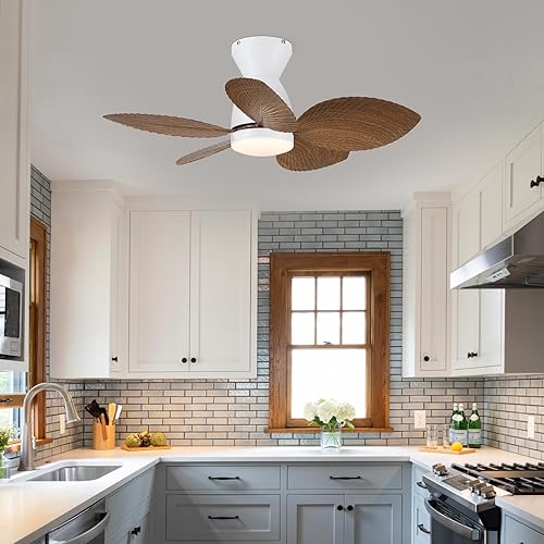 Miniatura 8 de Kviflon Ventiladores de techo de 30 pulgadas con luces y control remotoaplicación, ventilador de techo tropical de bajo perfil para interiores y