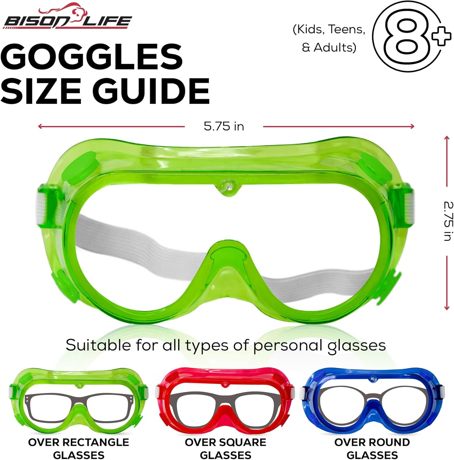 BISON LIFE Kids Safety Glasses, Bulk Kids Protective Glasses ANSI Z87.1 Safety Glasses for Kids, Science Safety Goggles Pack