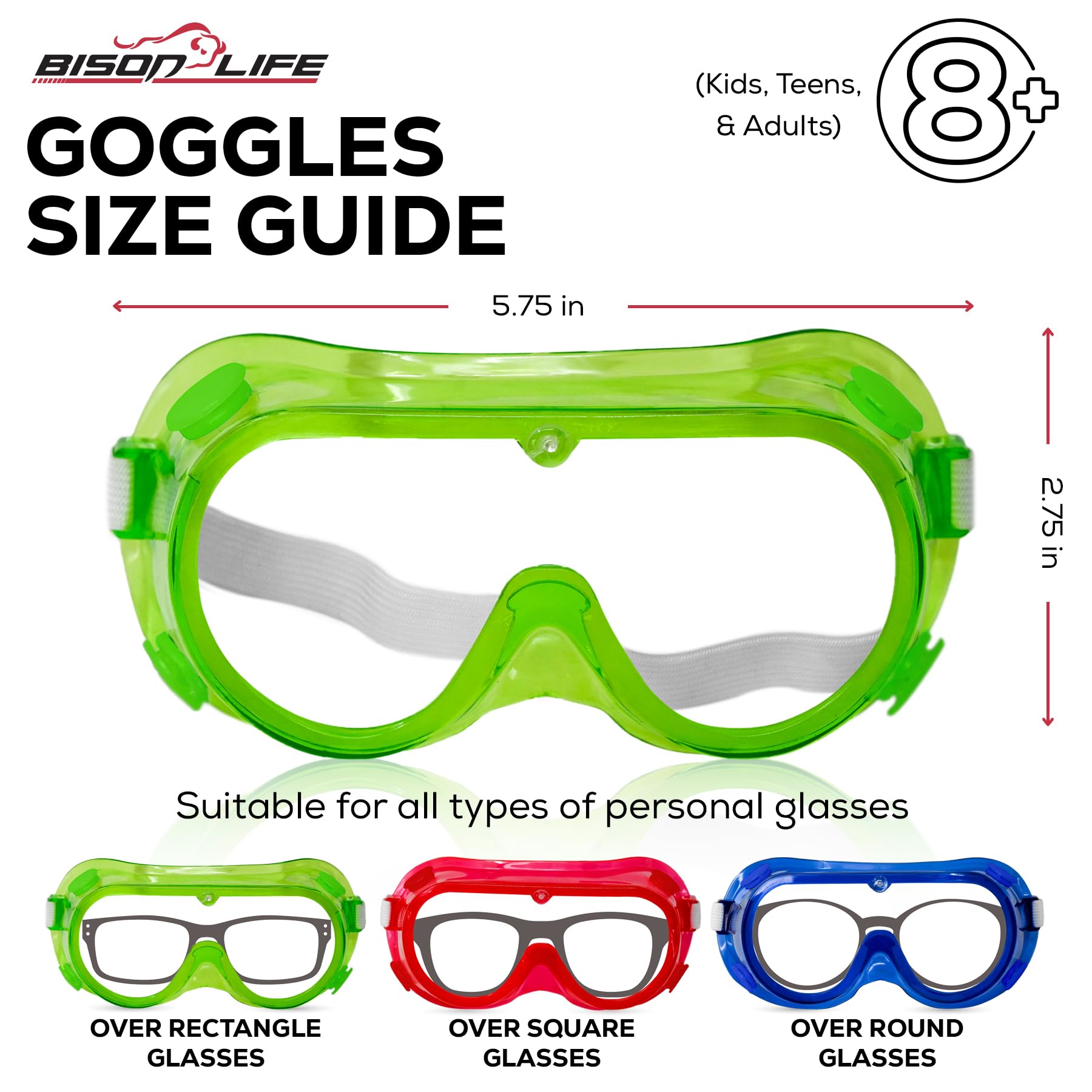 BISON LIFE Gafas de seguridad para niños, a granel, gafas protectoras ANSI Z87.1, gafas de seguridad para niños, paquete de gafas de seguridad científica