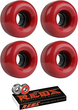 TGM Skateboards Longboard Cruiser Wheels 62mm x 38mm 83A 220C Red Bones Reds Bearings