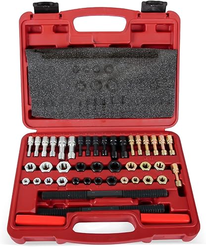 Kit de restaurador de roscas de 42 piezas con 21 troqueles de reenhebrado, 19 grifos de reenhebrado, 2 archivos de reenhebrado, juego de persecución