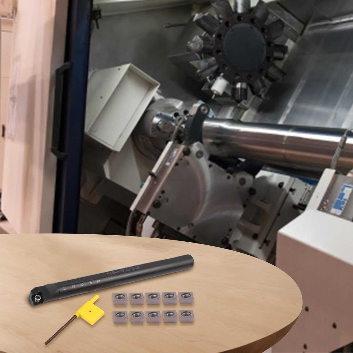 S16Q-SCLCR09 Boring Bar Set, 16mm Lathe Tool Holder with 10Pc CCMT09T304 Carbide Inserts, Alloy Steel Turning Tool for CNC Internal Boring, Machine Shop