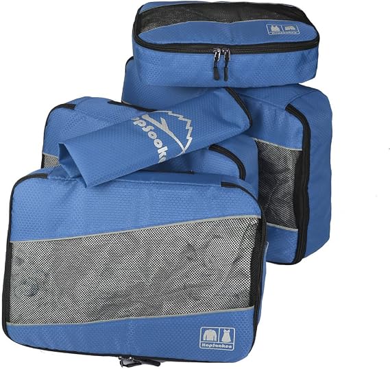 5 Set Packing Cubes for Travel Large Suitcase Luggage Organizer Bags Travel Accessories Vacation 4 Cubes 1 Laundry Pouch Bag, Darkblue, L