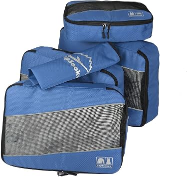 5 Set Packing Cubes for Travel Large Suitcase Luggage Organizer Bags Travel Accessories Vacation 4 Cubes 1 Laundry Pouch Bag, Darkblue, L