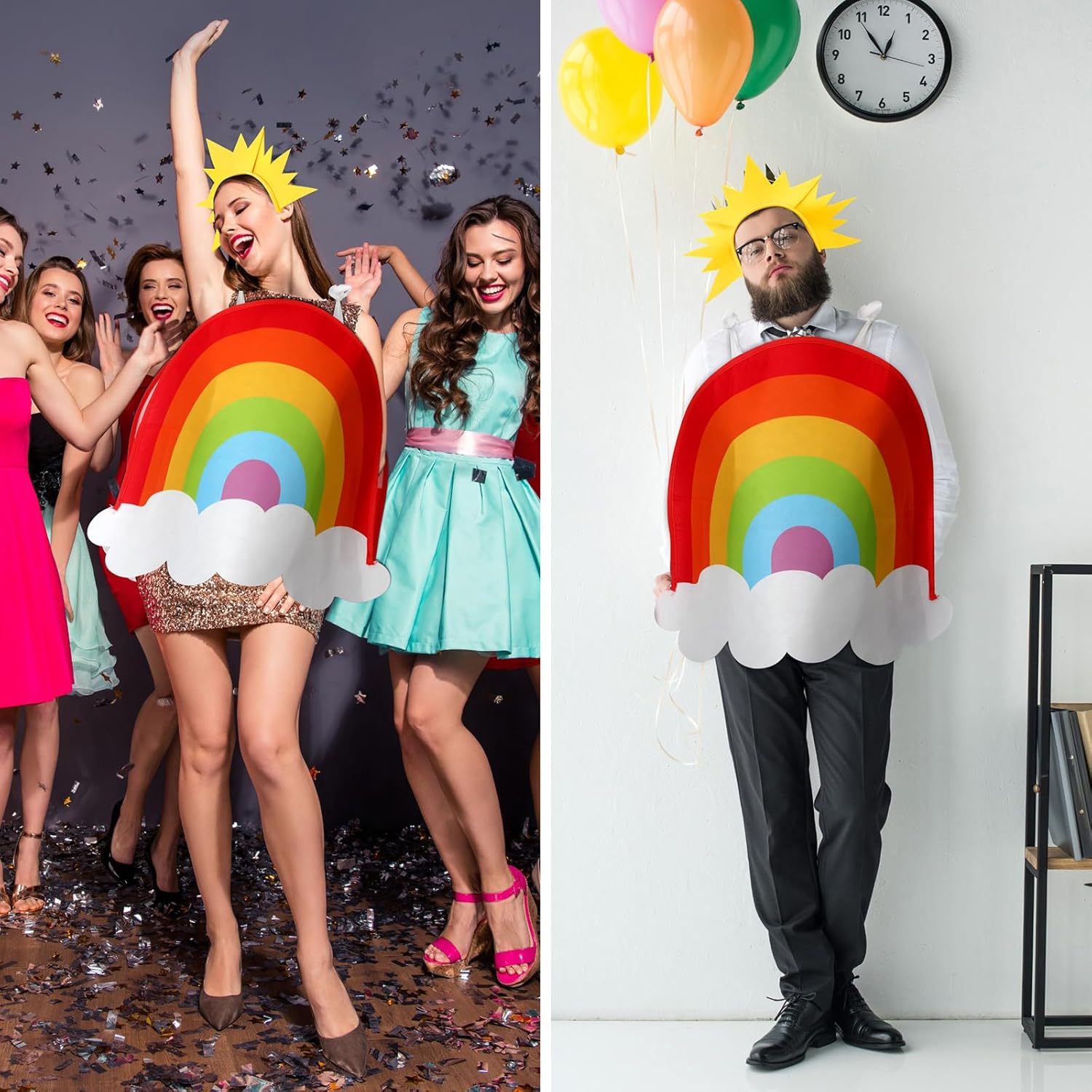 2 Pcs Halloween Rainbow Costume for Adult Set, Include 1 Rainbow Cloud Costume, 1 Sun Headband Outfits Apparel Accessories for Halloween Cosplay Dress Party, One Size - Image 6