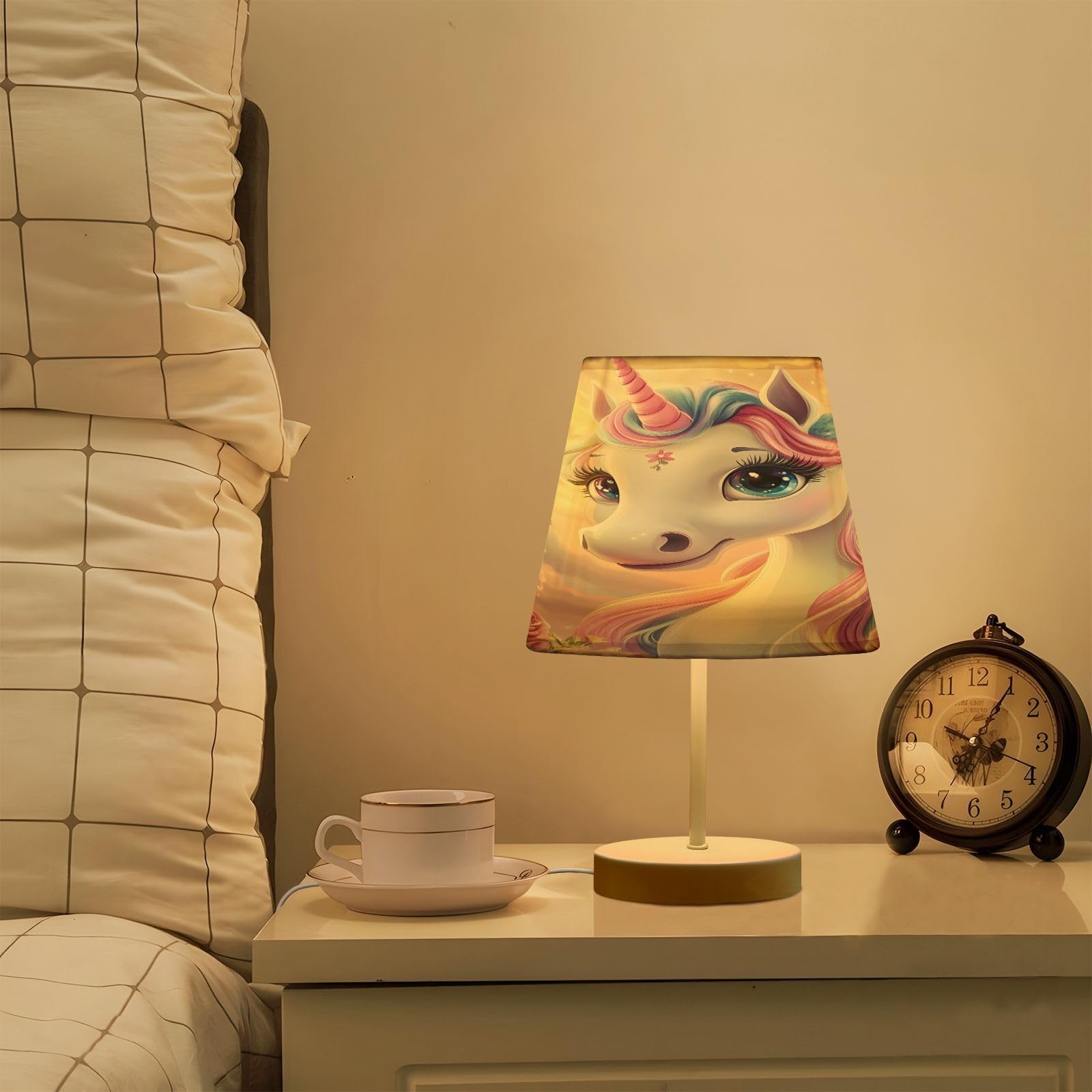 Mnsruu Lampe de chevet licorne rose cheval A lampe de table ampoules LED lampe de bureau abat-jour en tissu pour chambre à coucher salon M