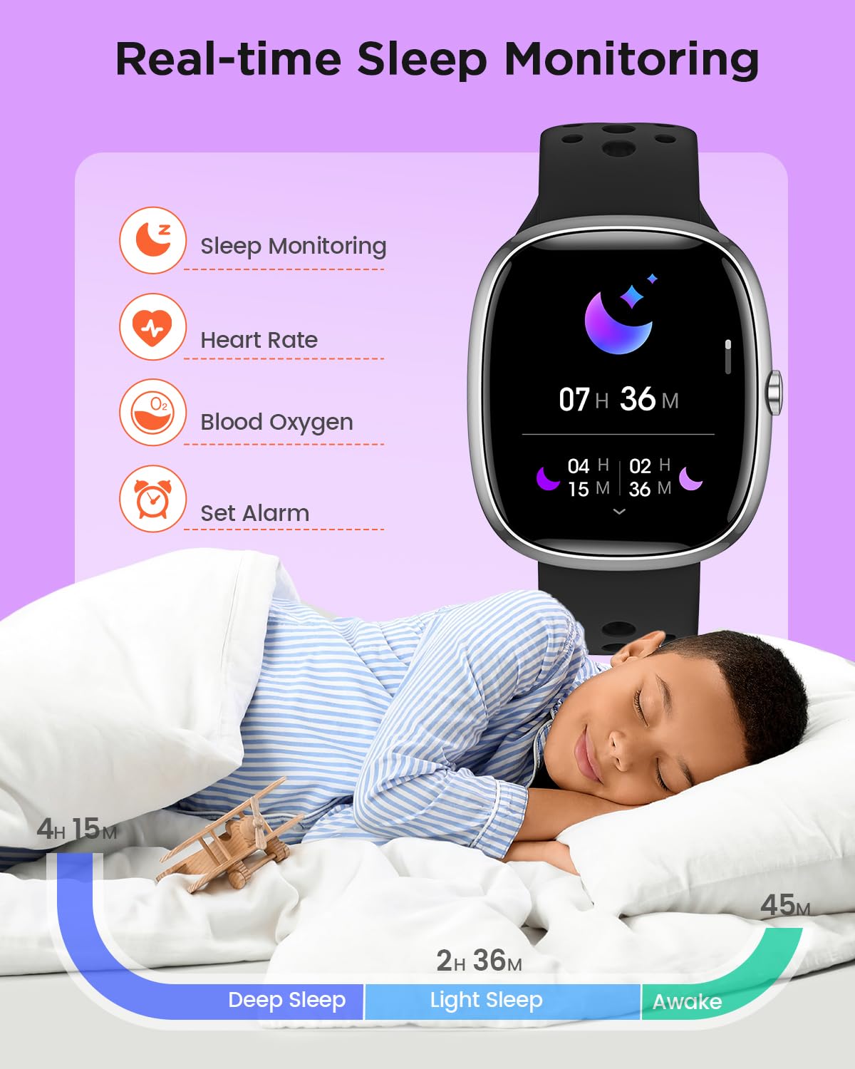 JoJoego Fitness Tracker Smartwatch Bambini, Orologio Smartwatch Bambino con 100+ Modalità Sportive, Contapassi, Frequenza Cardiaca, Monitor del Sonno, Impermeabile IP68, Regalo per Ado 5-16, Nero