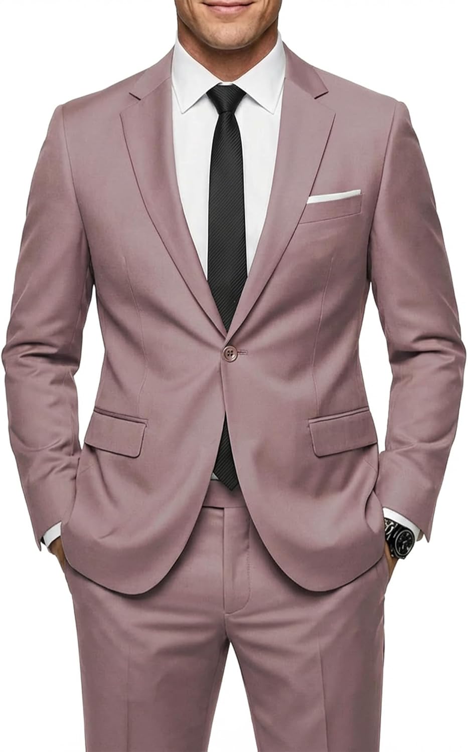 MY'S Men's 2 Piece Slim Fit Suit, One Button Jacket Pants Set with Tie