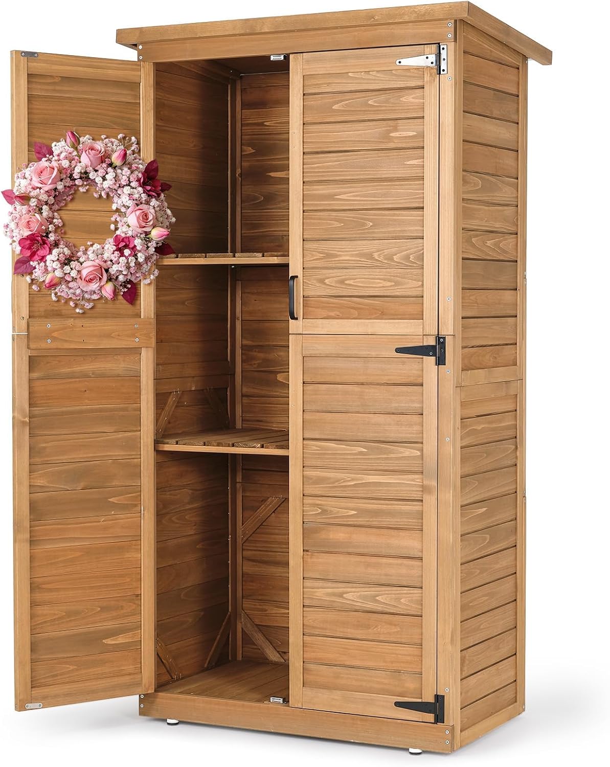 Large Outdoor Storage Shed,65.47" Tall Wooden Outdoor Storage Cabinet,Sheds & Outdoor Storage with 2 Adjustable Shelves, Weatherproof for Garden,Tool,Cushion,Backyard, Patio, Yard