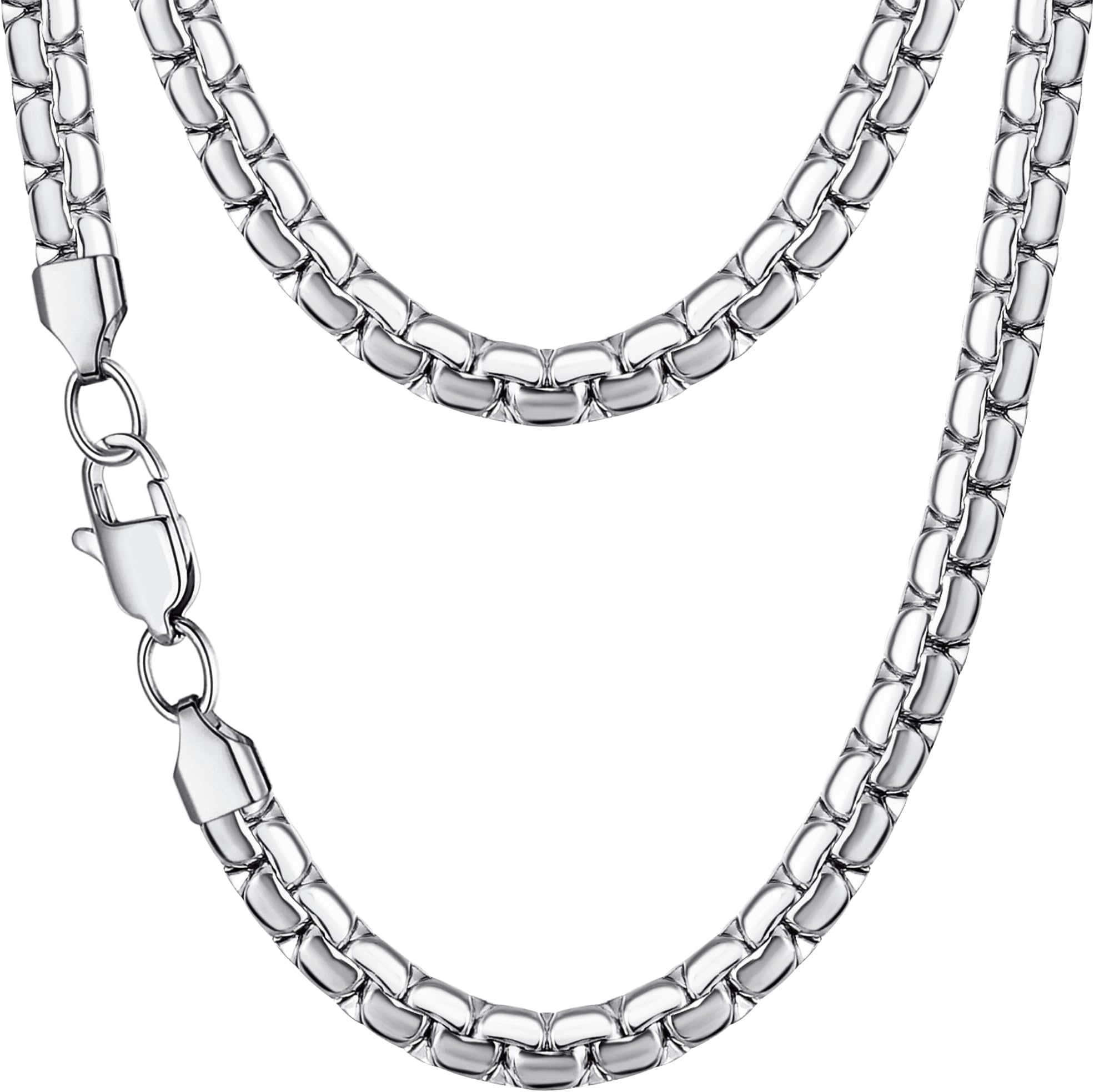 4mm/5mm/6mm Silver/18K Gold Plated Flat Link Chain Necklace for Men, Stainless Steel Chain for Men, Hypoallergenic Men's Chain Necklaces 16 18 20 22 24 26 Inch
