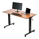 142,2 cm Kurbel verstellbar sitzen, sich Schreibtisch mit Belastbarer Stahlrahmen 56' Black Frame/Teak Top