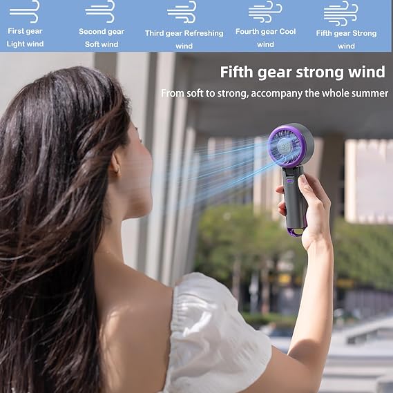 fuliying Portable Handheld Turbo Fan,Mini Foldable Fan,Small Fans,Neck Hanging,Rechargeable Battery,5 Wind Speed Settings,with Cooling Function,Suitable for Summer,Travel,Beach,Mountaineering
