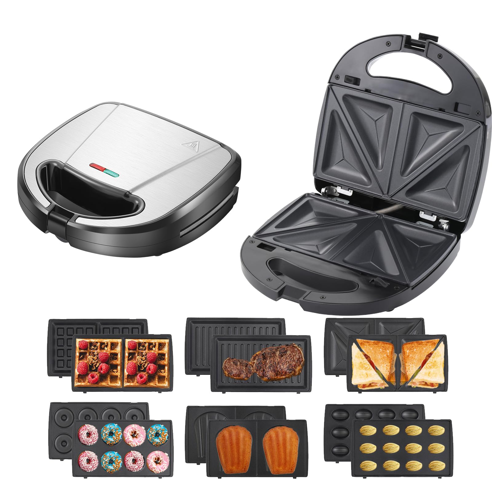 Sandwich Maker, 750W, 2-Slot Non-Stick, 6in1 Versatile Interchangeable Grill and Waffle Plates, Indicator Lights, Quick and Easy Meals, Compact Design, Overheat Protection