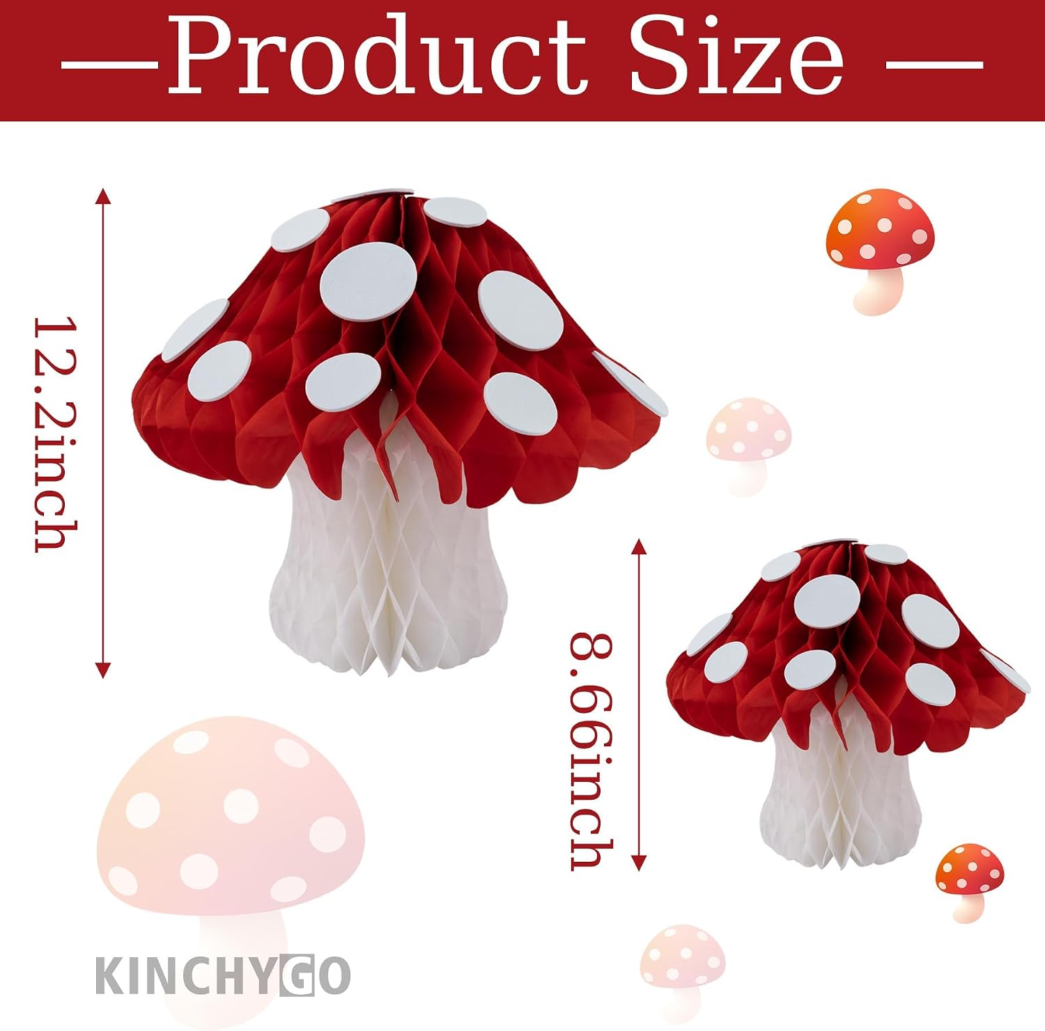 KINCHYGO, 4 Pack Mushroom Decor 3D Mushroom Shaped Tissue Paper Pom Honeycomb Centerpiece for Garden Party Decorations
