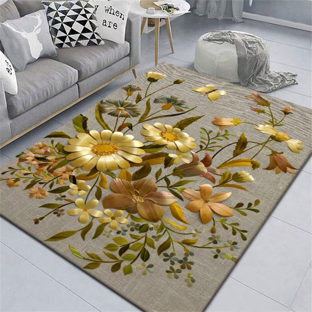 Tapis de damier motif de fleurs 3D au design contemporain 200x300cm vert