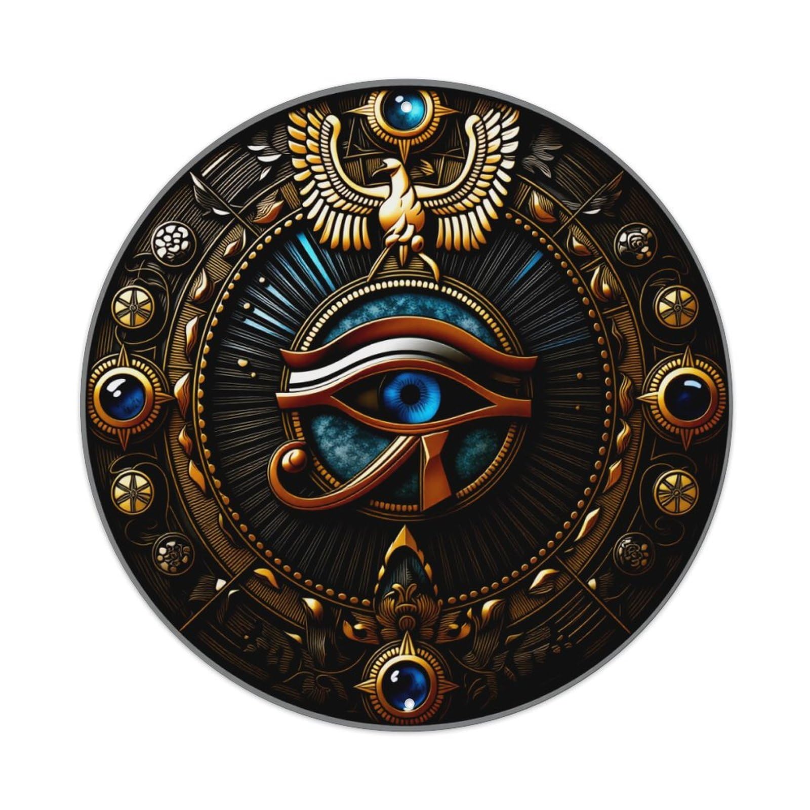 Wmlzdnwr Vintage Eye Of Horus With Golden Falcon And Cosmic Symbols Round Tin Sign,Retro Wall Art,Metal Poster For Home, Bar, Garage, Cafe, Rustic Indoor & Outdoor Decor, 8X8 Inches