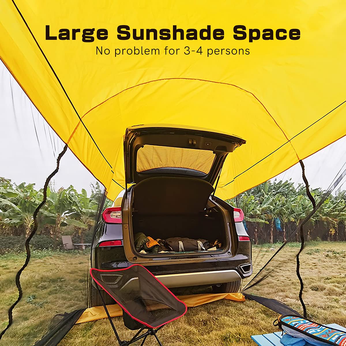 Car Awning Sun Shelter SUV Rear Tent,Portable Waterproof Roof Top Tent for SUV Minivan Hatchback Camping Outdoor Travel,3-4 Person(Yellow)