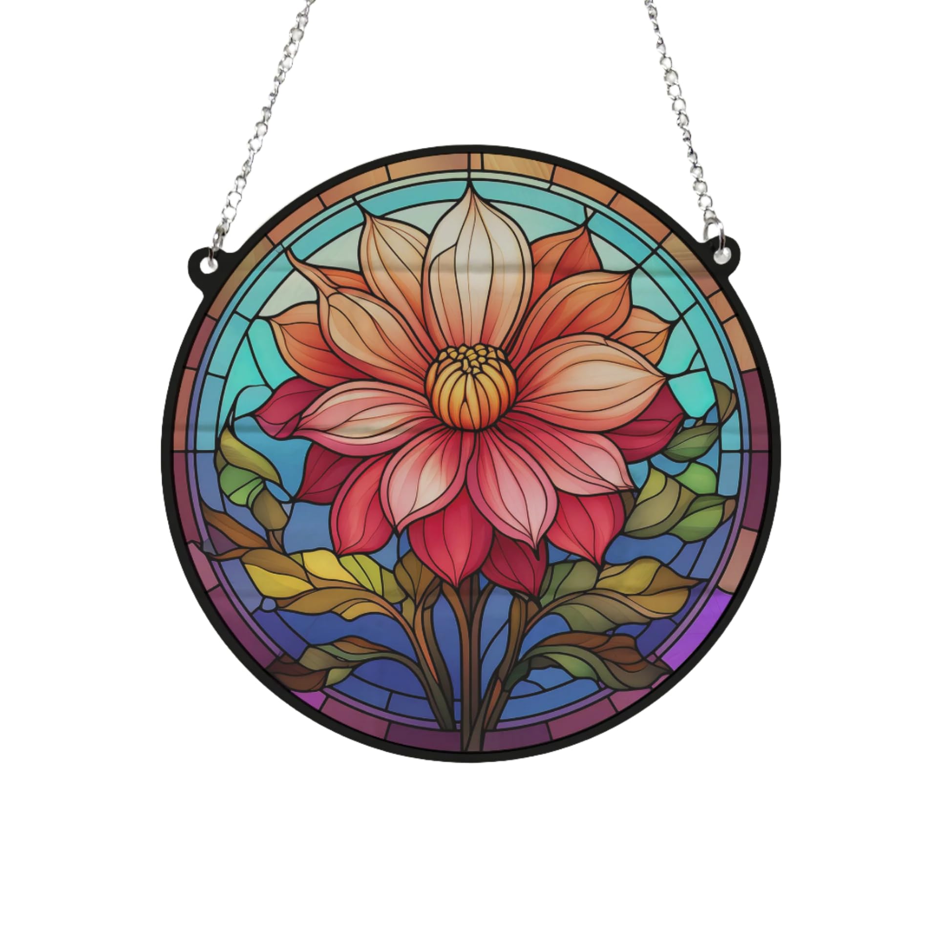 Image Industry Dahlia Stained Glass Effect Suncatcher - Garden Gift - Flower Lovers - Floral Gifts (13cm)